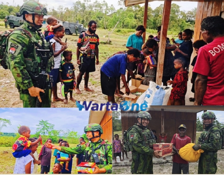 Yonif 300/Brajawijaya Tebarkan Kasih Sayang di Kampung Banggabeak Papua