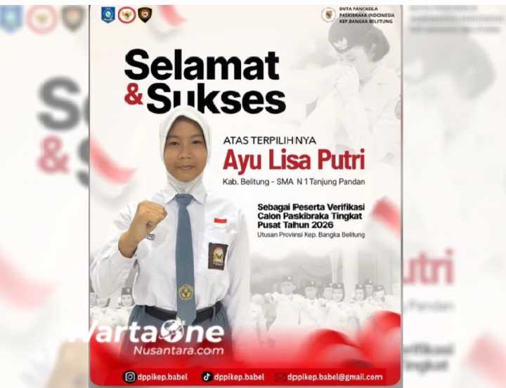 Perwakilan dari Bangka Belitung, Ayu Lisa Putri Siswi SMAN 1 Tanjungpandan Lolos Verifikasi Calon Paskibraka Tingkat Pusat Tahun 2026