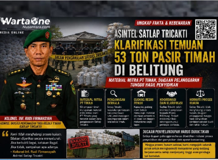 Asintel Satlap Tricakti Tegaskan 53 Ton Pasir Timah di Air Merbau Berstatus Mitra PT Timah, Minta Publik Hormati Proses Hukum