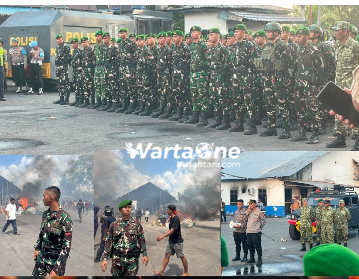 Sebagai dari Tugas Penjagaan Negara, Batalyon Infanteri TP 845/KS bersama Kodim 0414/Belitung Amankan Aksi Unjuk Rasa Penambang di PT Timah Tbk Belitung Timur