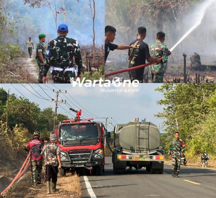 Personel Yonif TP 845/Ksatria Satam Bersama Masyarakat Gerak Cepat Bantu Pemadaman Kebakaran Hutan di Dusun Liring