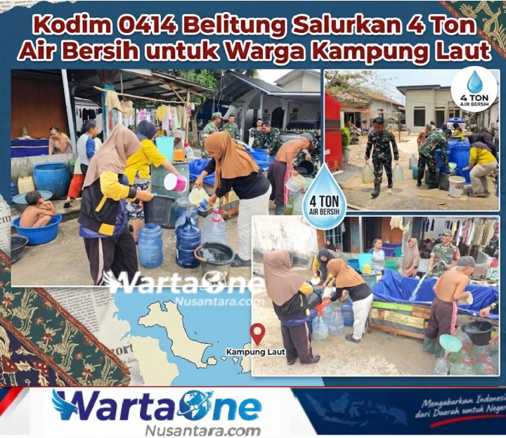Kodim 0414 Belitung Salurkan Bantuan 4 Ton Air Bersih untuk Warga Kampung Laut yang Terdampak Kemarau Panjang