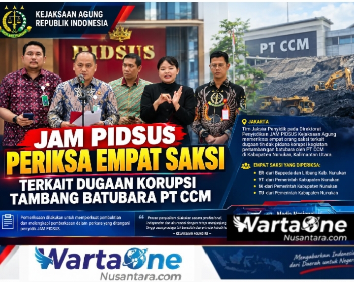 Tim Penyidik Jam Pidsus Kejagung Periksa 4 Orang Saksi Terkait Perkara Tambang Batubara PT CCM