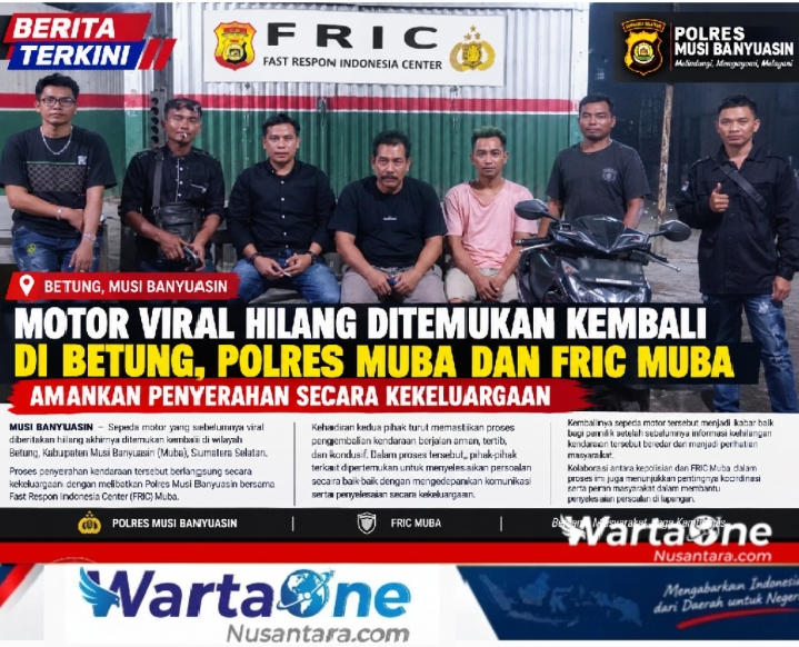 Motor Hilang Ditemukan di Betung, Sinergi Polres Muba dan Masyarakat Tunjukkan Pelayanan Polri yang Mengayomi